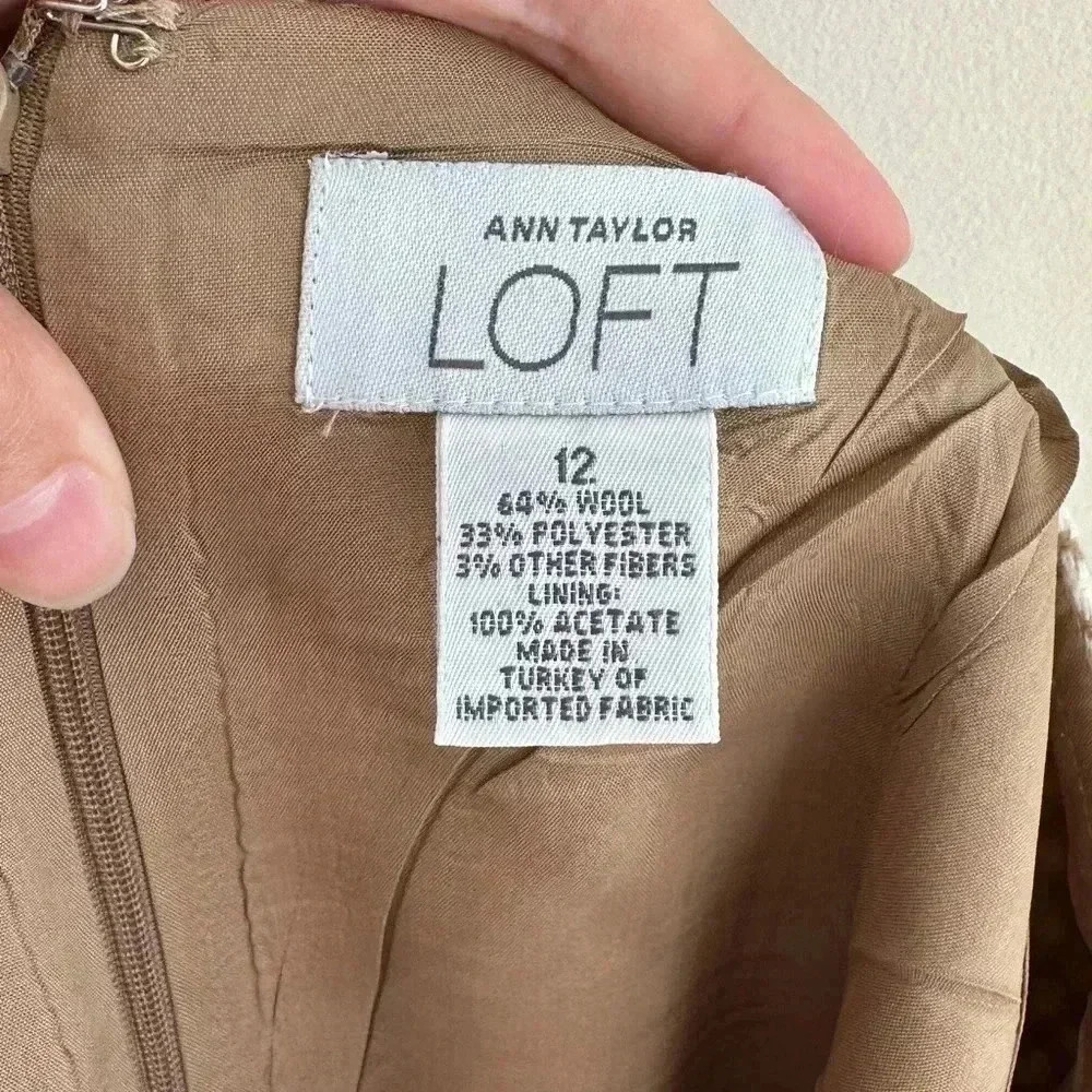 Ann Taylor LOFT Tan and Cream Houndstooth Wool Blend Pencil Skirt, Size 12 - Picture 10 of 16